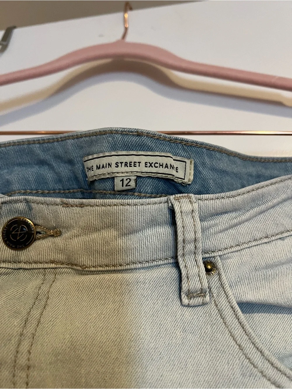 The Main Street exchange Women's Light Blue Distressed Denim Midi Skirt - Picture 5 of 5